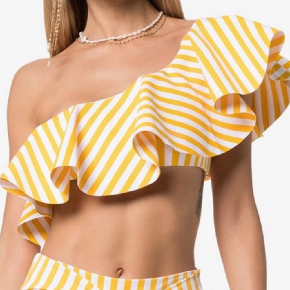 NWT ONIA Positano Yellow/Black stripe Cabana Citrus Swim Top Size XL